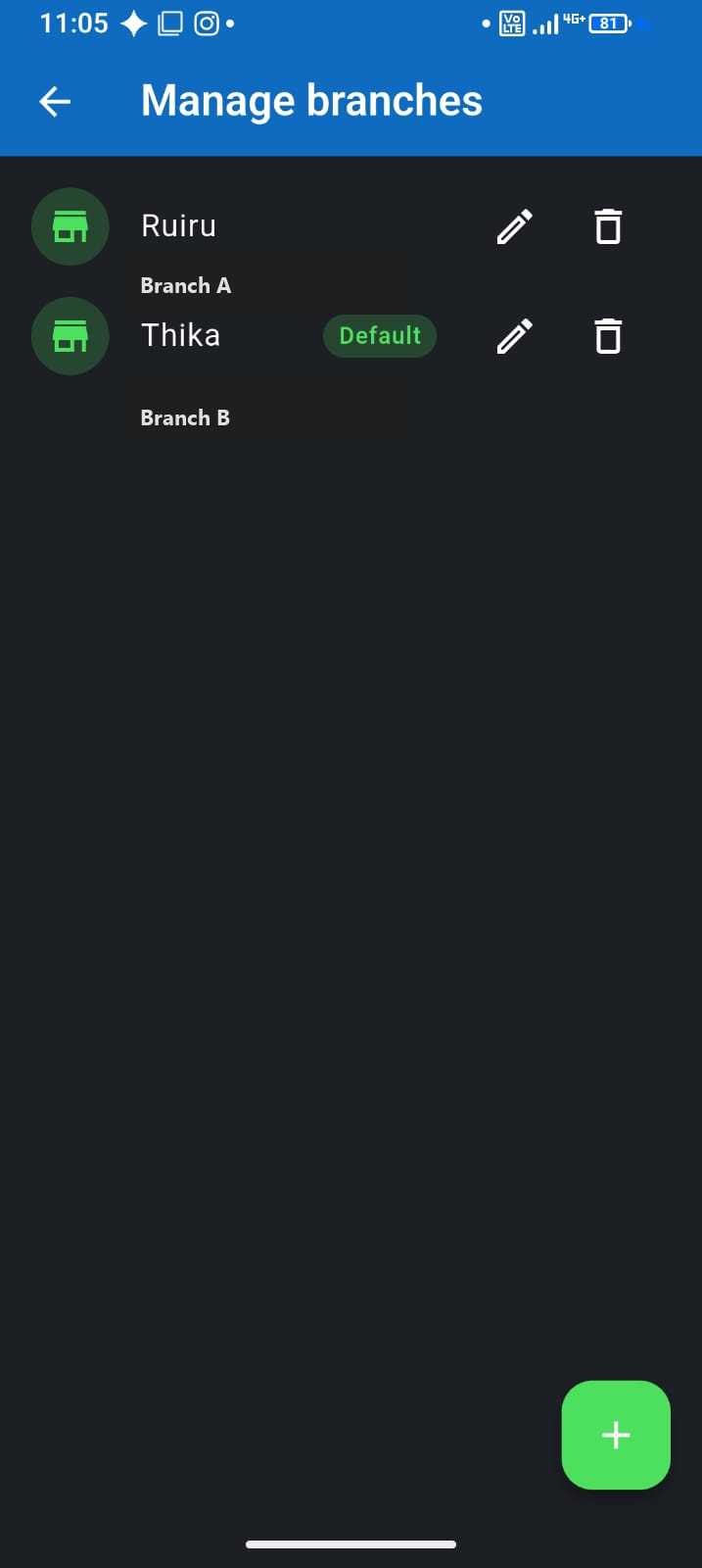 Manage shop branches — F-Biz app screenshot